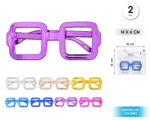 [41426-2] GAFAS CUADRADO METALIZADO 2PCS SURTIDO DE COLORES