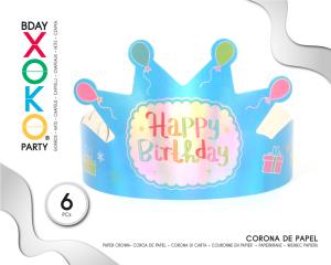 [56960] CORONA DE PAPEL AZUL HAPPY BDAY 6PC