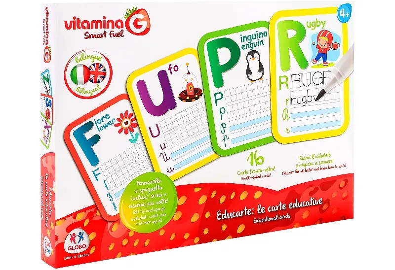 [7286] BILINGUAL EDUCATIONAL CARDS 16 PCS W/PEN/SPONGE