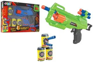 [42277] PISTOLA C/9PCS SOFT SHOT/4 LATAS 2COL.