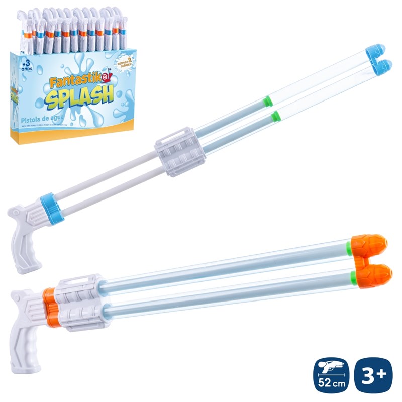 PISTOLA AGUA DOS CAÑONES AIRE 2/C BLCO. 52 CM