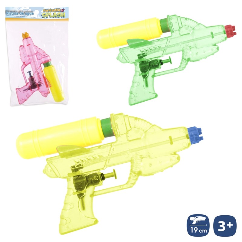 PISTOLA DE AGUA TRANSPARENTE 3/C 19 CM