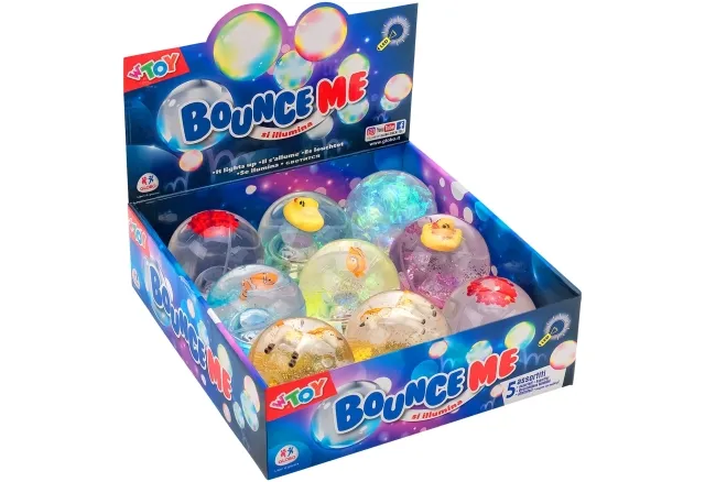 [38526] LIGH UP BOUNCING BALL B/O 5 ASST 9PZ D/BOX