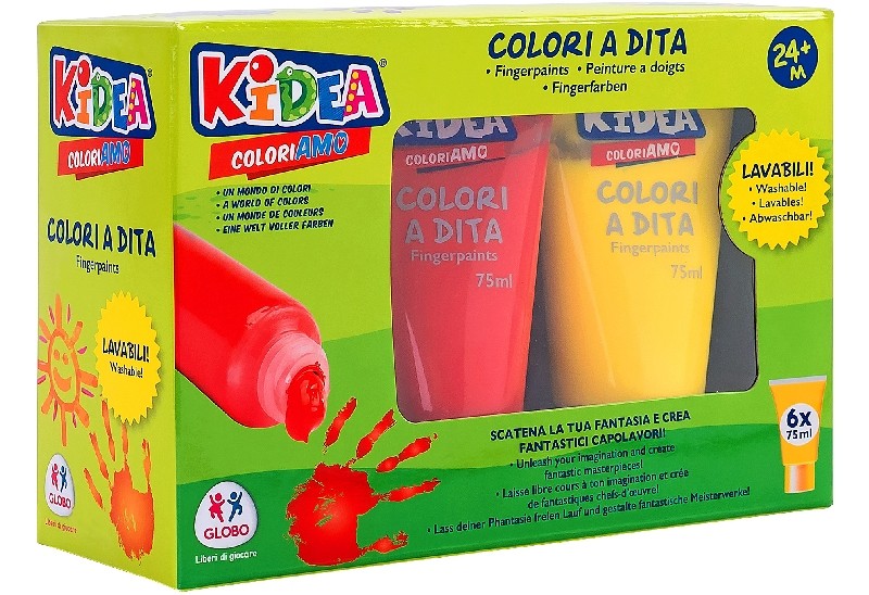 PINTURA PARA DEDOS EN TUBO 6 COLORES 6x75ml KIDEA