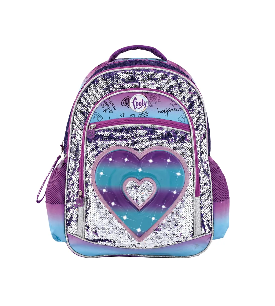 [829] MOCHILA CORAZON MALVA LED