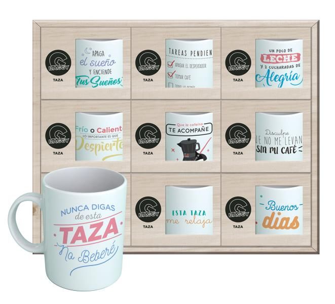 Tazas en expositor 9 pzs. Baggy Frases