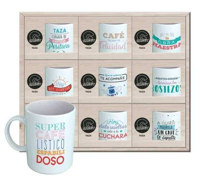 Tazas en expositor 9 pzs. Baggy Frases