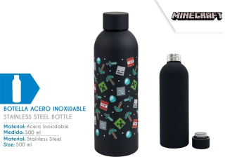 BOTELLA ICONO DE ACERO INOXIDABLE NEGRO MINECRAFT