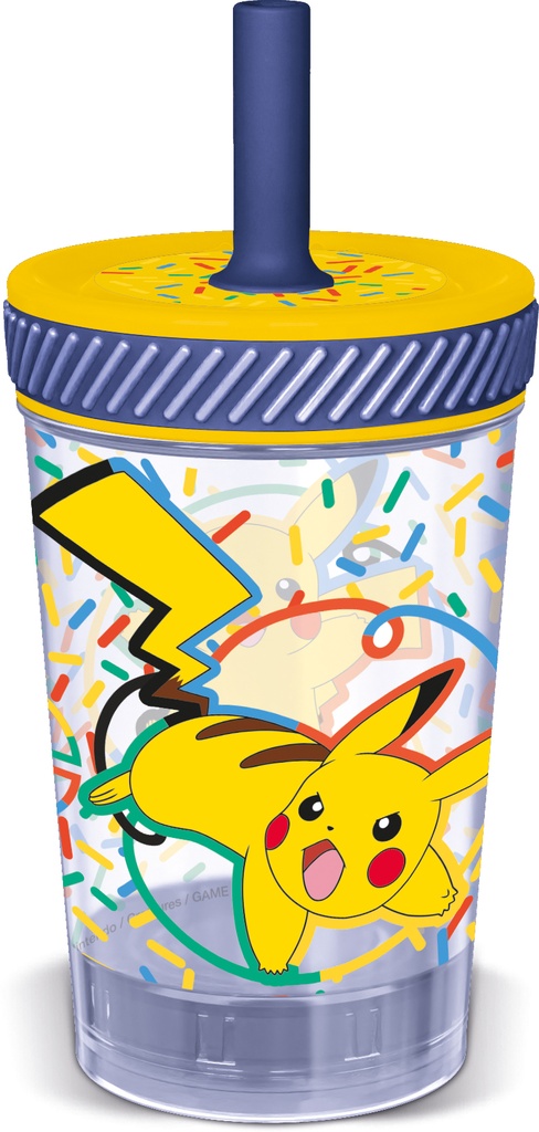 St Vaso Pp Antivuelco Con Pajita De  Silicona 370 Ml Pokemon Doodle Grip