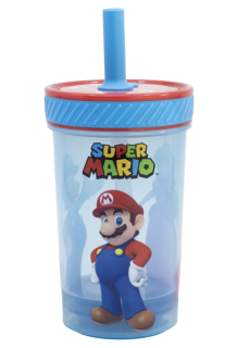 VASO PP ANTIVUELCO CON PAJITA DE SILICONA SUPER MARIO
