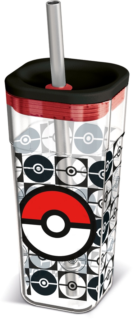 St Vaso Acrilico Cube C/Pajita Acero  Inoxi.540 Ml Pokemon Young Adult