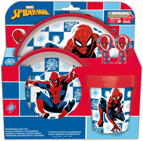 St Set 5 Pcs Antides.Premium Bicolor  (+Cubiertos)Spiderman Arachnid Grid