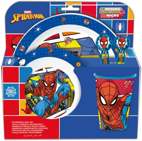 St Set Micro Kids 5 Pcs (+Cubiertos)  Spiderman Midnight Flyer
