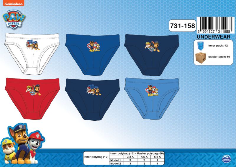 PACK-3 SLIP NIÑO PAW PATROL 731-158