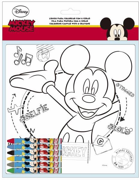 Lienzo coloreable 20x20 cm + 6 ceras Mickey