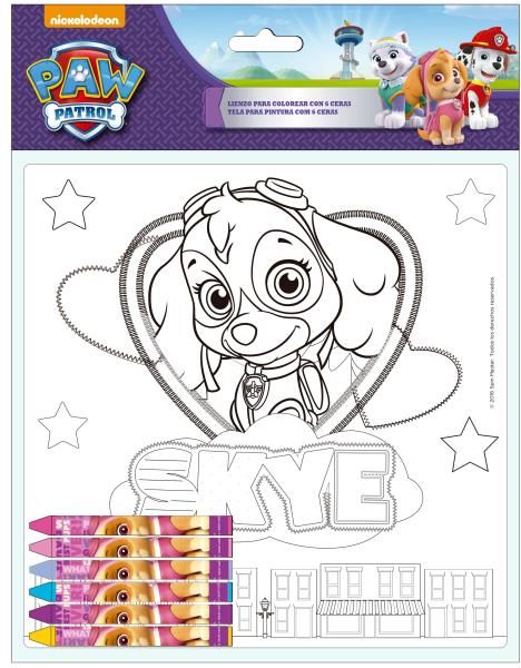 Lienzo coloreable 20x20 cm + 6 ceras Paw girl