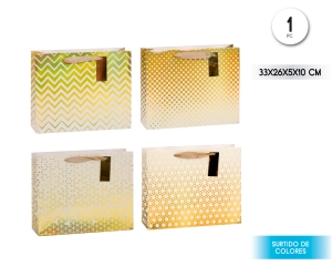 BOLSA REGALO  GEOMETRICO BICOLOR DORADO 33*26.5*10