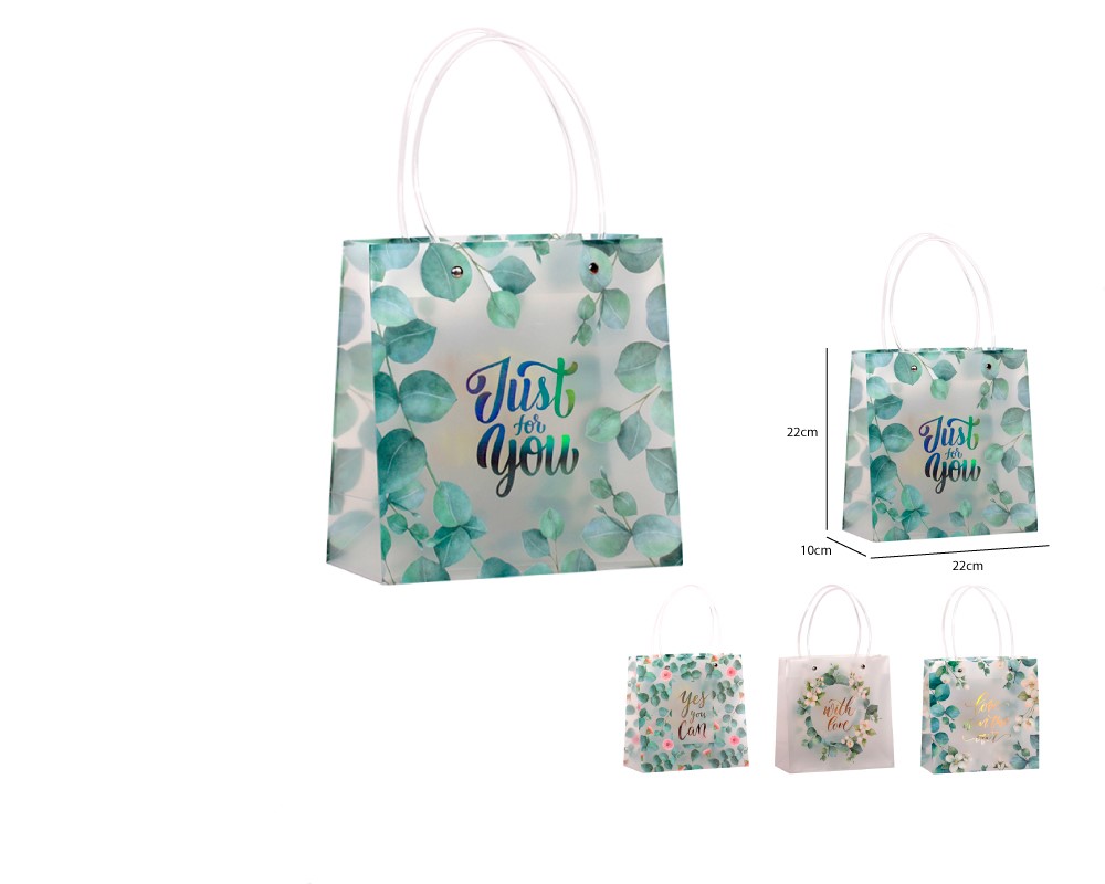 BOLSA REGALO FLORES VERDES TRANSLUCIDO 22*21.5*10