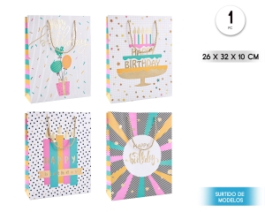 BOLSA REGALO HAPPY BDAY DORADO 26*32*10CM