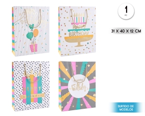BOLSA REGALO HAPPY BDAY DORADO 31*40*12CM