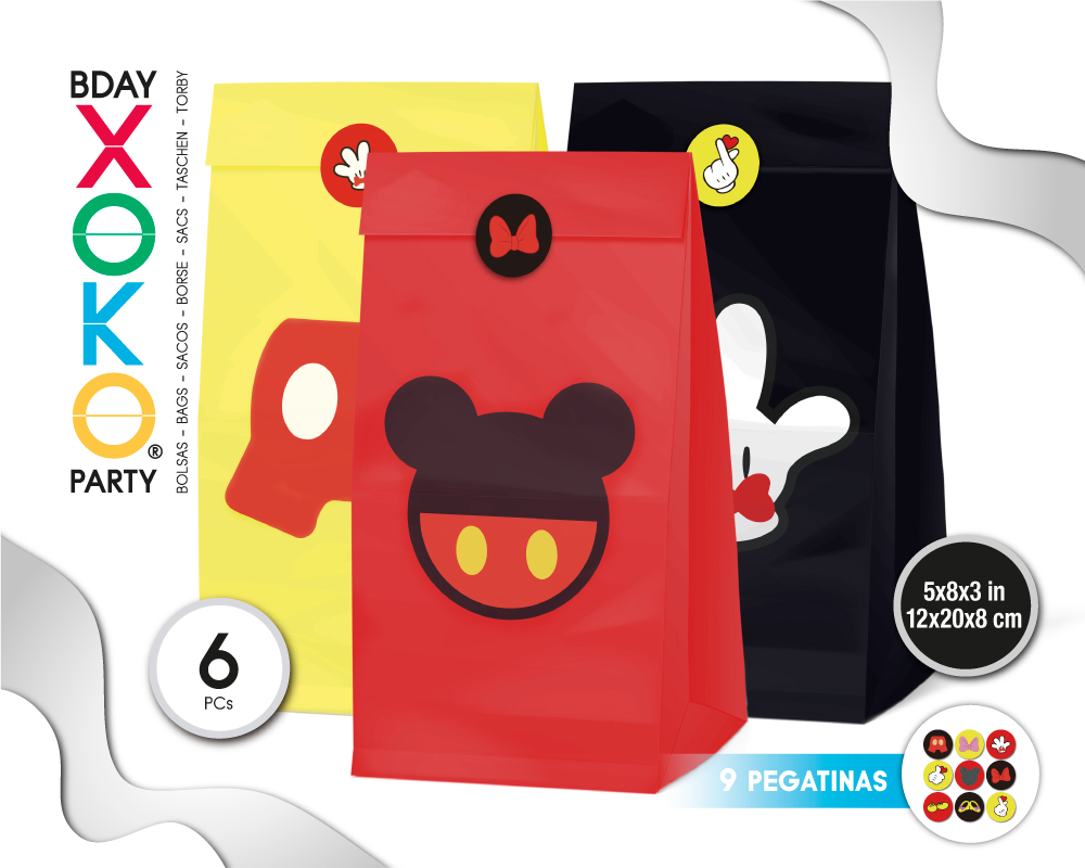 BOLSAS PAPEL CON PEGATINA 6PC RATON