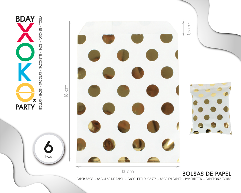 BOLSAS DE PAPEL KRAFT 6PC LUNAR ORO 13*18CM