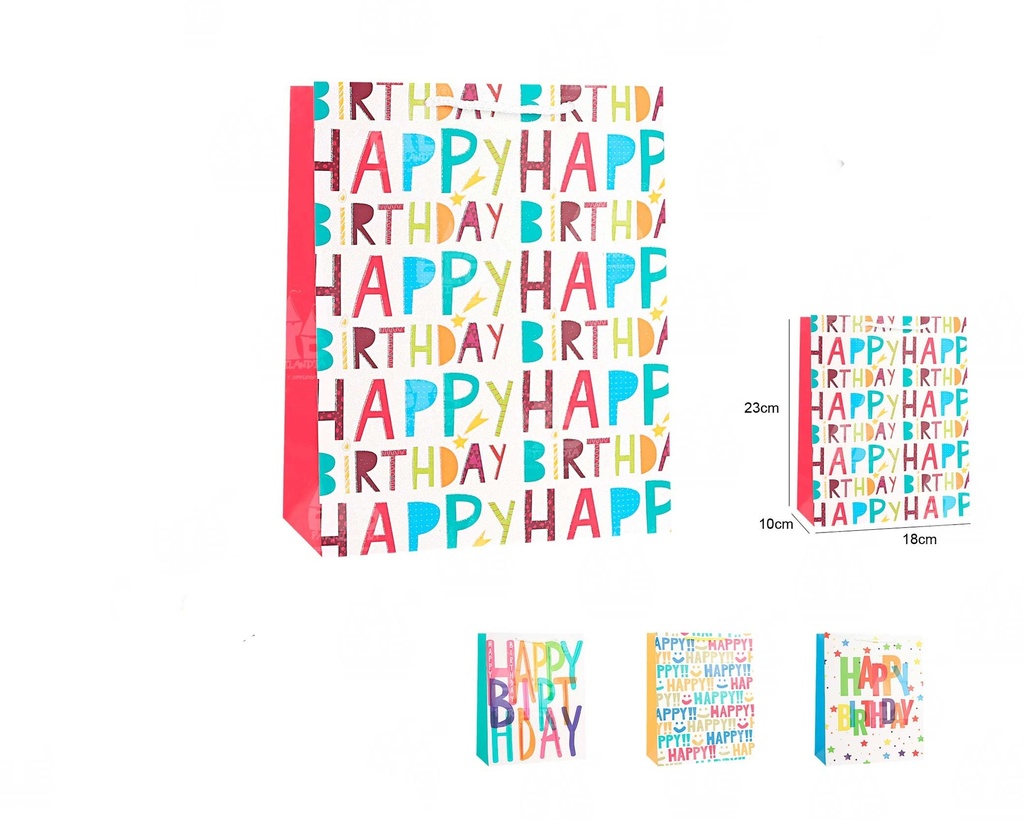 BOLSA REGALO HAPPY BDAY COLOUR 18*23*10