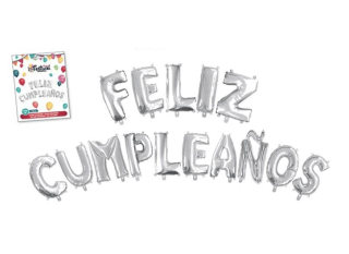 SET POLIAMIDA FELIZ CUMPLEAÑOS PLATA