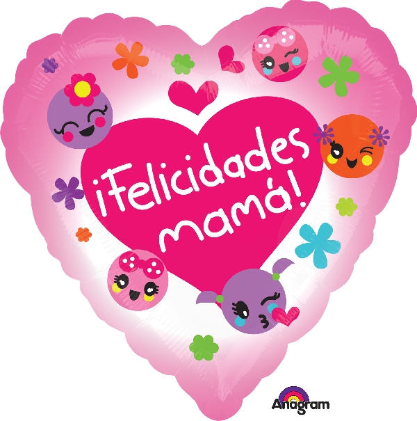 *.18"/45cm(S40) FELICIDADES MAMA EMOTICONOS ROSA