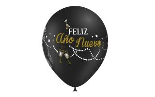 B/ 8 Globos 95cm perim. negro : Año Nuevo
