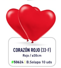 Bolsa-Solapa 10 Globos 30 cm ø CORAZONES ROJO - GLOBEST