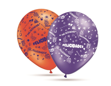 Bolsa-Solapa 10 Globos 30 cm ø FELICIDADES T. Impresión - GLOBEST