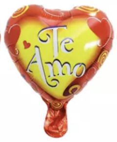 GLOBO CORAZON 10" TE AMO FONDO AMARILLO