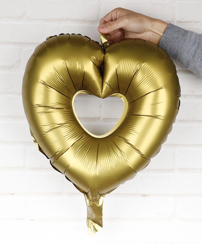 GLOBO CORAZON HUECO SATIN DORADO