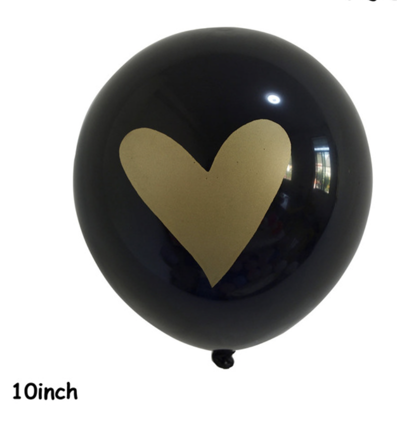 PACK 10 GLOBOS NEGROS LATEX CORAZON DORADO 10