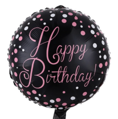 HAPPY BDAY LUNARES ROSA BLANCO 18"