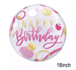 GLOBO TRANSP.HAPPY BIRTHDAY LUNARES ROSA/ORO 18"