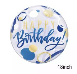 GLOBO TRANSP.HAPPY BIRTHDAY LUNARES AZUL/ORO 18"