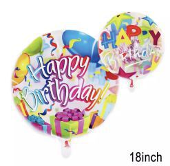 GLOBO TRANSP.HAPPY BIRTHDAY REGALOS/ESTRELLAS 18"
