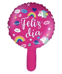 Globo Feliz Día fucsia unicornio 10"