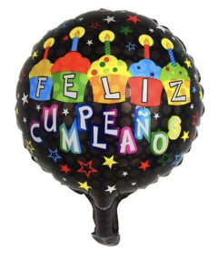 MICRO 6" FELIZ CUMPLEAÑOS NEGRO 5 CUPCAKES