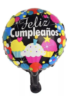 MICRO 6" FELIZ CUMPLEAÑOS NEGRO 3 CUPCAKES