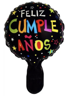 MICRO 6" FELIZ CUMPLEAÑOS NEGRO ESTRELLAS