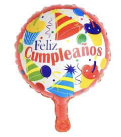 MICRO 6" FELIZ CUMPLEAÑOS ROJO GORRITOS