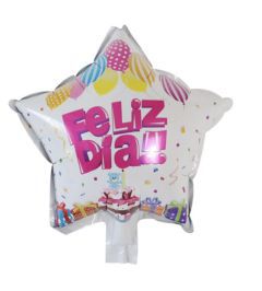 GLOBO ESTRELLA BLANCA 10´ FELIZ DIA LETRAS ROSAS