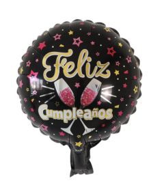 GLOBO CIRCULO 10´ FELIZ CUMPLEAÑOS COPAS CHAMPAN