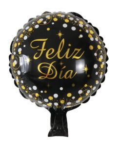 GLOBO CIRCULO 10´ FELIZ DIA NEGRO Y DORADO