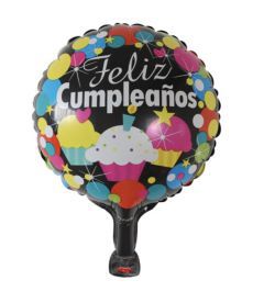 GLOBO CIRCULO 10´ FELIZ CUMPLEAÑOS 3 CUP CAKES