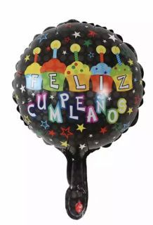 GLOBO CIRCULO 10´ FELIZ CUMPLEAÑOS 5 CUPCAKE NEGRO