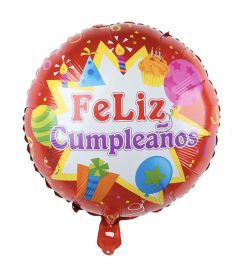 GLOBO CIRCULO 18´ FELIZ CUMPLEAÑOS ROJO